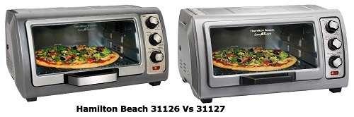 Hamilton Beach 31126 and 31127, two countertop ovens of Hamilton, were released back to back without many differences. People got confused while choosing them. So, here I’m with this Hamilton Beach 31126 vs 31127 review.  Hamilton Beach 31126 and 31127 have almost no difference (except one or two). Even their price is in the same range. Anyways, if you don’t know, they are two excellent compact countertop ovens. They come with versatile features and do a great job as a substitute for a full-size oven.  I like the older model - Hamilton Beach 31126 as it offers something extra despite being at the same price point. So, with no delay, let’s start with - Why Should You Buy Hamilton Beach 31126? Hamilton Beach 31126 comes with conviction technology, which reduces the cooking time by 30% at max. But, the Hamilton 31127 doesn't have this technology.  The roll-over top door of 31126 simplified the access for the food inside the oven. That means you can easily put in or out foods in the oven.  Thanks to that, food doesn’t split on the door, and the machine is relatively easy to clean.  It is pretty spacious, easily contains 6 slices of bread and 12 inches of pizza.  You get four types of functions with this machine - bake, broil, toast, and convenience for faster air circulation throughout the oven. [mks_button size="large" title="Check Price" style="rounded" url="https://www.amazon.com/dp/B07PGR2Z5N" target="_blank" bg_color="#ff5722" txt_color="#FFFFFF" icon="" icon_type="" nofollow="1"] All of these functions are also available within Hamilton beach 31127 except the conviction. It’s a handy feature to cook faster. Anyways, they both come at the same price ( maybe one or two dollars difference). You can even grab them for under a hundred dollars on sale.  Hamilton Beach 31126 Vs 31127 - Specs Feature Hamilton 31126 Hamilton 31127 Dimensions 10.76 x 16.75 x 19.76 15.24 x 18.74 x 9.41 Weight 5.9 lbs 11.4 lbs Cooking Functions 4 3 Temperature (Max) 450ºF 450ºF Capacity  9” x 11” bake pan 9” x 11” bake pan Timer Yes Yes Tray Yes  Yes Warranty  1-Year 1-Year Editor’s Rating 4.4 4.3 What Are The Similarities And Differences of Hamilton Beach 31126 Vs 31127? The ovens are similar except for a handful of differences. Some difference even doesn’t matter. So, let's dive deep into this, starting with the -   Design They have the same fundamental design. But, the 31127 is slightly smaller than the 31126 model.  It measures 9.41 inches in height, 18.74 inches in width, and 15.24 inches in depth. On the other hand, 31126 is 10.76 x 16.75 x 19.76 inches(HDW). But, strangely, the Hamilton 31127 is double-weighted than 31126. The 31126 is only 5.99 pounds, whereas the 31127 is 11.4 pounds.  Both of them are made with stainless steel and feel the same in quality. But I guess the 31127 is a little better as it weighs so much.  Anyway, both have analog interfaces, just three knobs to control the entire setting; no display, no buttons. That makes it easy to operate. But, I would like a more digital interface; still, it's okay.  Both machines come only in one color - silver. As they have a small footprint, it won't take a lot of space on your countertop. On top of it, the roll-top door ensures less cleaning.  Capacity Despite looking small, Hamilton Beach 31126 and 31127 offer a spacious interior. Thus, its cooking area can contain a lot of things at once.  They offer a 9 x 11 inches baking pan, enough for six slices of toast, or a 12 inches pizza to fit easily. Two rack positions ensure cooking more food.  Advanced Heating Technology What makes these Hamiltons better than most other countertop ovens is their advanced heating technology. This heating system is very different from conventional ovens.  In these machines, the heating elements are located on top and bottom instead of the center of the oven. Thus, ensure the food is heated and cooked evenly. Both machines are equipped with this feature.  But, Hamilton 31126 has a fan to distribute the heat inside the machine. The fan is not available with 31127.  Roll Top Door The roll-top door makes it easy for users to access the food inside the oven. Moreover, it also ensures your safety.  It's pretty common for users to get burned with the traditional oven doors. But, this doesn’t happen with roll-top doors, as they are out of your way when you are taking out the food. And, the chance of food splitting on the door is none. So, you don’t need to clean the machine very frequently. Versatile Cooking This option is only available with Hamilton 31126, thanks to its convection option. The 31127 can do both traditional and convection cooking without needing any additional add-ons.  Other settings are available in both ovens, like baking, broiling, and toasting. All the features are easy to access, just with a switch of a knob. Moreover, the machines are pretty fast at cooking.  Performance Here is the point which changed Hamilton 31126 from 31127. Hamilton Beach 31126 is a convection toaster oven, while the 31127 is a regular toaster oven.  The difference between a convection toaster and a regular one is that - it has a fan inside the machine which circulates the hot air and cooks faster. A convection oven is 30% faster than any traditional oven.  Conclusion The result is clear. Even so, let me sum up everything up until now. First, the 31126 and 31127 are pretty impressive at a budget-friendly cost. And they are similar in every way.  But Hamilton Beach 31126 has the upper hand for its convection feature. This feature helps the device to cook faster and evenly from every side. So, I recommended it to you.  FAQs About the Hamilton Beach 31126 Q: Does it get hot outside? No, it’s not getting hot outside, but just warm. The oven has a double wall. But, if you use it at max temperature for an hour or so, the device will get quite hot. And, it’s not recommended with any toaster oven.  Q: What is the wattage it operates? Both Hamilton are rated at 1400 watts.  Q: My fan makes a loud sound when warming up. Is there any problem with it? This a common incident with many users. Their machine was nearly silent for 6-8 months and then started making a loud noise. If it happens with you just for 3-4 minutes as the machine is warming up, then you don’t need to worry. 